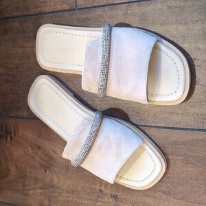 Mascotte Sandals light pink natural suede flat rhinestone embellished shiny